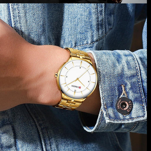Curren Classic! - Men's Watch - Classic Gold & White - Stainless Steel Strap - 1 Year Warranty!