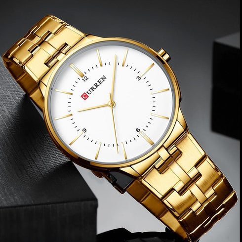 Curren Classic! - Men's Watch - Classic Gold & White - Stainless Steel Strap - 1 Year Warranty!