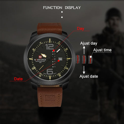 Naviforce Modern Calendar! - Genuine Leather! - 1 Year Warranty! - Day Date Function!
