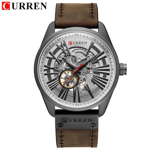 Curren Men's Automatic Master Watch! - No Battery Needed! - Dark Coffee Brown & Silver! - Ultrasoft Leather! -1 Year Warranty!