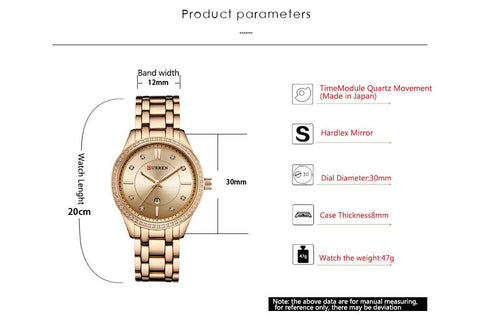 Curren Women's Rose Gold Sunburst Dial! - Crystal Party! - Sparkling Statement Watch! - Steel Strap! - Date Function! - 1 Year Warranty!