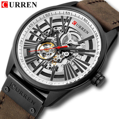 Curren Men's Automatic Master Watch! - No Battery Needed! - Dark Coffee Brown & Silver! - Ultrasoft Leather! -1 Year Warranty!