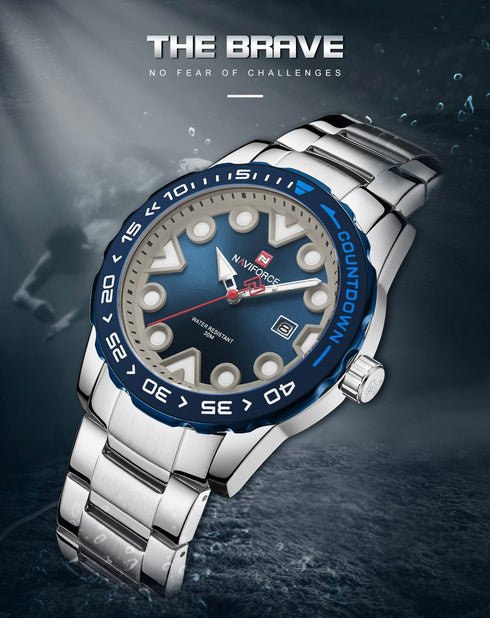 Naviforce Men's - Modern Majestic Steel! (Blue Grey) - Water Resistant!- 1 Year Warranty!