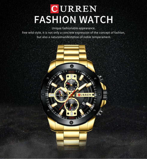 Curren Men's Heavy Duty Gold! - Sport Chronograph! - Hot Seller! - 1 Year Warranty! - Water Resistant! - Sparkling Gold!