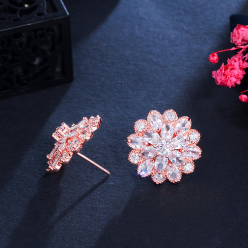 Rose Gold Plated Stud Party Earrings - Statement Jewellery - Cubic Zircon - Box Packaging