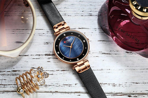 Women's Curren Majestic Blue! - Shiny Pearl Dial! - Hot Seller! - 1 Year Warranty! - Genuine Leather!