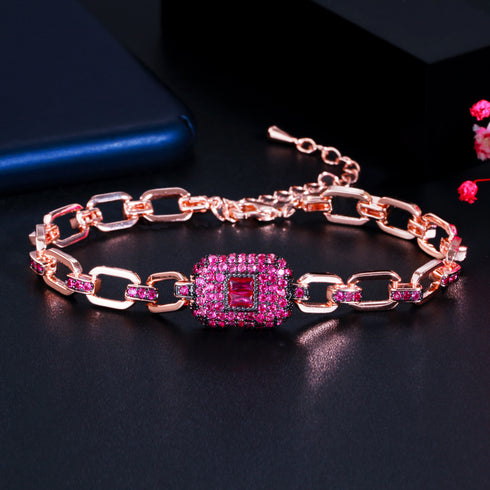Rose Gold Plated Turkish Bracelet - Statement Jewellery - Cubic Zircon - Box Packaging