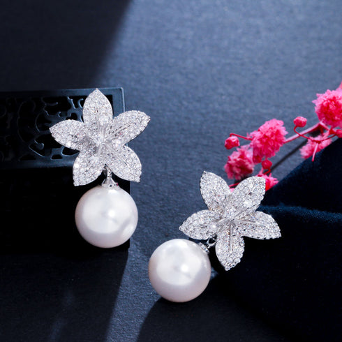 Pearl Party Earrings - Statement Jewellery - Cubic Zircon - Box Packaging