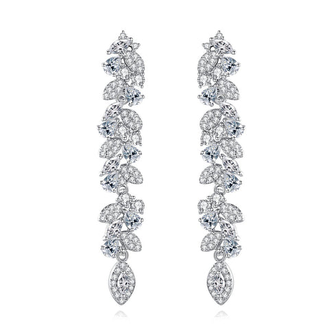 Shimmering Leaves Earrings - AAA Sparkling Cubic Zirconia - Free Box Packaging