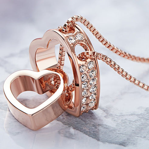 Layers of Love Necklace - Rose Gold Plated - AAA+ Cubic Zircon Stones - Modern Design - Free Box Packaging