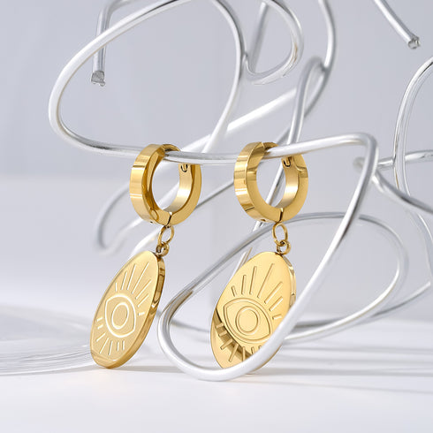 Modern Turkish Eye Earrings! - 18K Genuine Gold Plated! - Free Box Packaging!