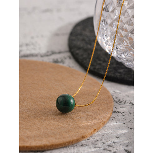Secret Forest Necklace - Synthetic Malachite - 18K Genuine Gold Plated over Pure Stainless Steel! - Chic Design! - Free Box Packaging!