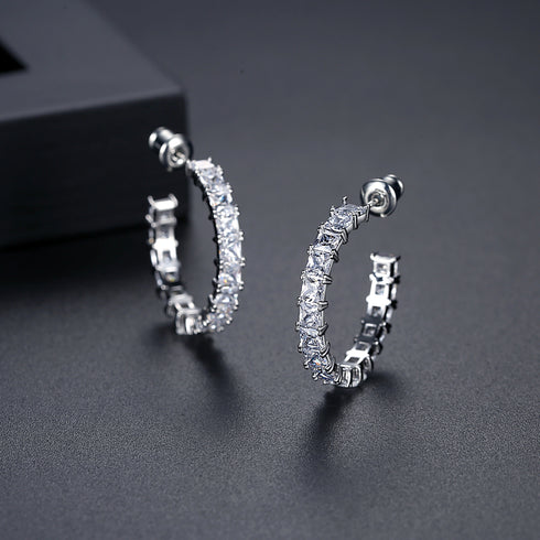 Party Hoops - White Gold Plated - AAA Cubic Zirconia - Free Box Packaging!