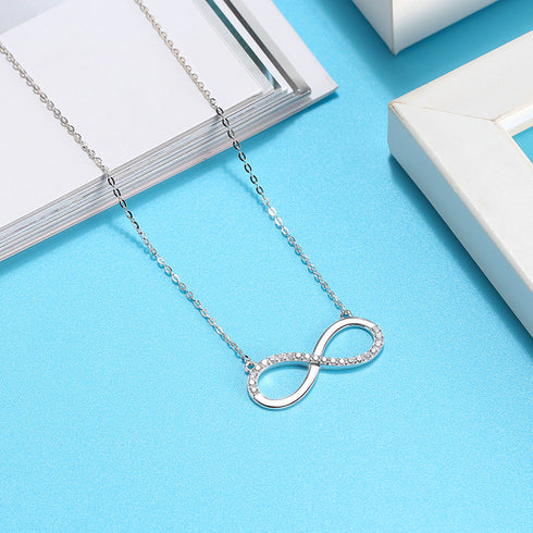 Infinity - S925 Sterling Silver Necklace - AAA Cubic Zirconia Stones - Rhodium Plated - Free Box Packaging