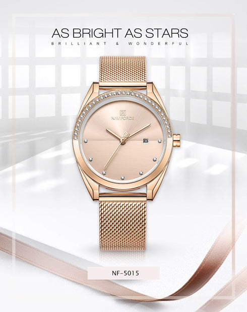 Naviforce Elegance - Women's Watch - Rose Gold Plated - Adjustable Mesh Steel Strap - 1 Year Warranty - Free Box Packaging