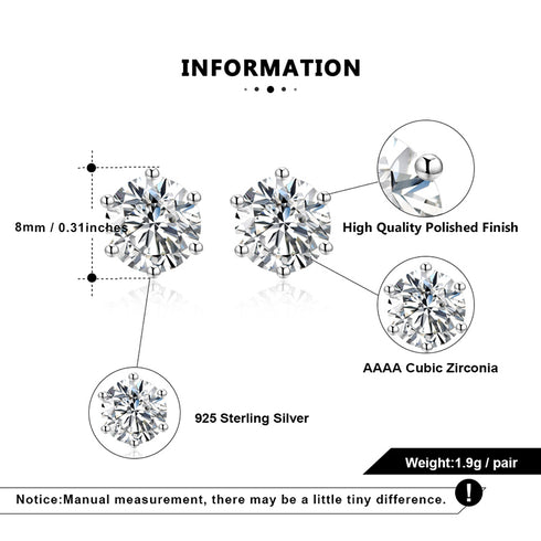 Timeless Studs - S925 Sterling Silver - AAAA Cubic Zirconia Stones - Rhodium Plated - Free Box Packaging