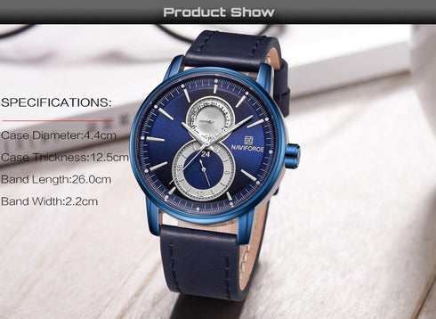 Naviforce Men's Electric Blue! - Genuine Leather! - Chronograph! - 1 Year Warranty!