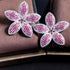 Pink Red Flower Party Earrings - Statement Jewellery - Cubic Zircon - Box Packaging