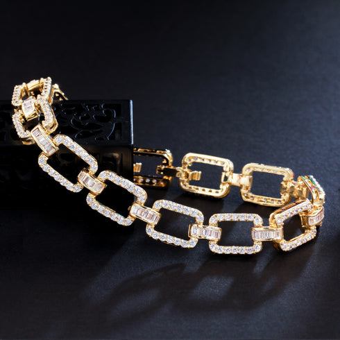 Chunky Gold Plated Bracelet - Statement Jewellery - Cubic Zircon - Box Packaging