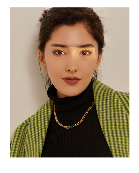 Green Paradise - Necklace - 18K Genuine Gold Plated over Pure Stainless Steel - Non Tarnish - Chic Design! - Free Box Packaging!