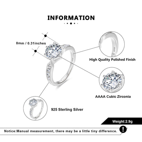 Radiance Ring - Adjustable Size - S925 Sterling Silver - AAA Cubic Zirconia Stones - Free Box Packaging