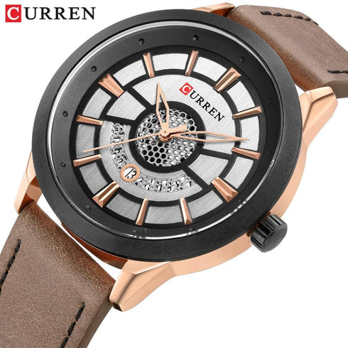 Curren Men's Classy Brown & Rose Gold! - Ultra Soft Genuie Leather! - Water Resistant! - Modern Design! - Free Gift Packaging!