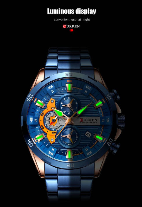 Curren Speed (Millennial Blue) - Men's Watch - 1 Year Warranty - Chronograph - 3 ATM Water Resistant