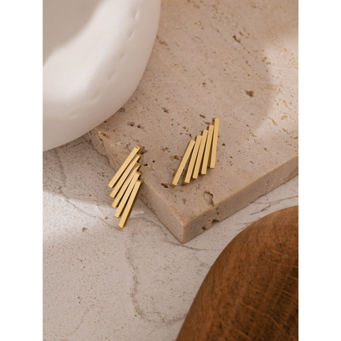 Shimmering Staircase - Modern Earrings - 18K Genuine Gold Plated over Pure Stainless Steel - Non Tarnish - Chic Design! - Free Box Packaging!
