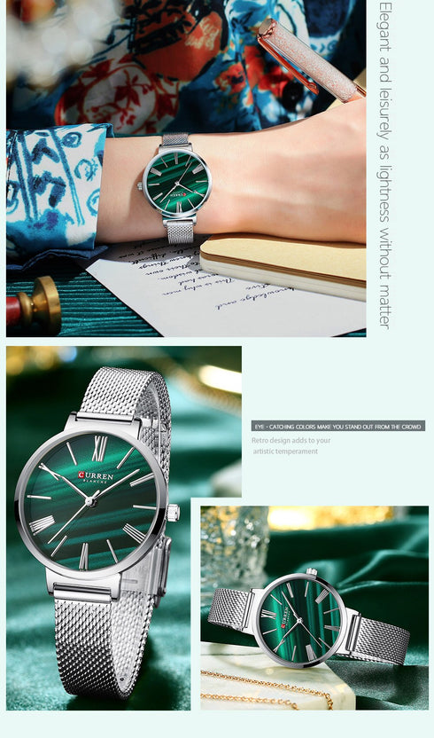 Curren Women's Classy & Sassy! - Silver & Royal Green! - Adjustable Steel Strap! - Box Packaging! - Water Resistant 3ATM! - 1 Year Warranty!