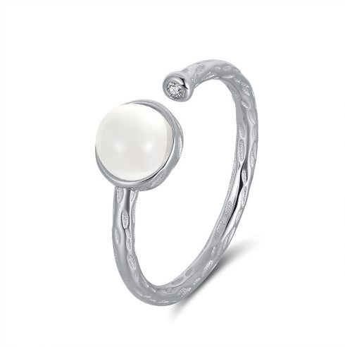 Celeste - S925 Sterling Silver Ring - Adjustable Size - Genuine Moonstone - Rhodium Plated - Free Box Packaging