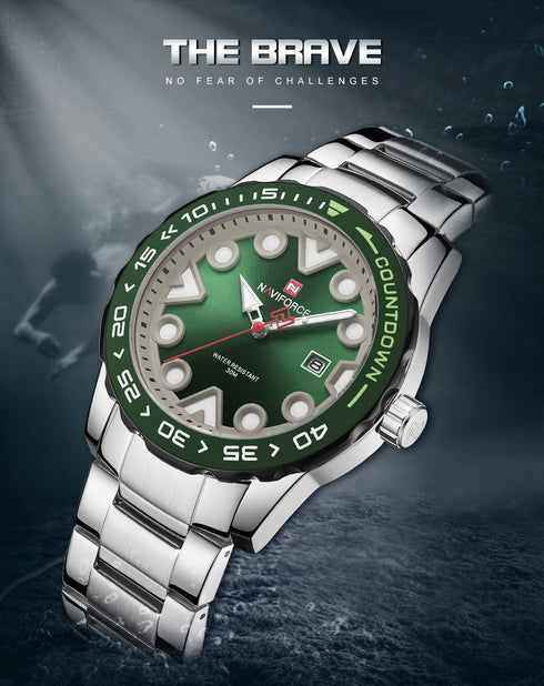 Naviforce Men's - Modern Majestic Steel! (Green) - Water Resistant!- 1 Year Warranty!