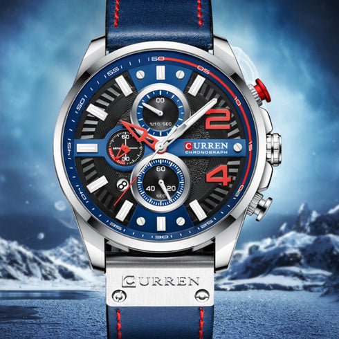 Curren Eternity (Deep Red & Blue Hybrid) - Men's Watch - 1 Year Warranty - Chronograph - 3 ATM Water Resistant