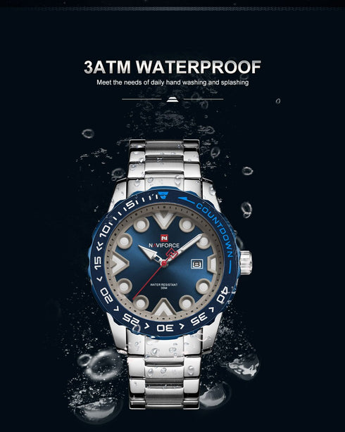 Naviforce Men's - Modern Majestic Steel! (Blue Grey) - Water Resistant!- 1 Year Warranty!