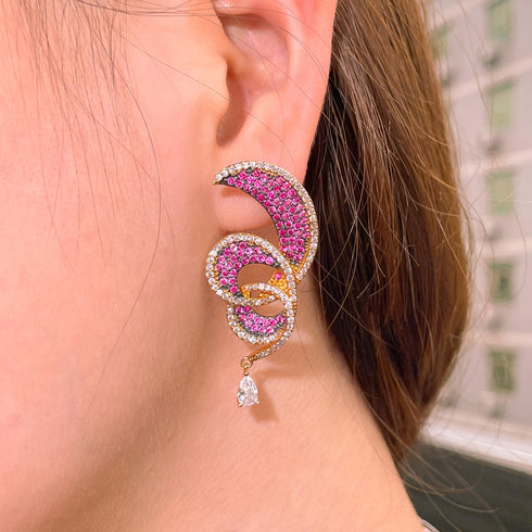 Geometric Pink Twirl Earrings - Statement Jewellery - Cubic Zircon - Box Packaging
