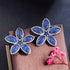 Blue Flower Party Earrings - Statement Jewellery - Cubic Zircon - Box Packaging