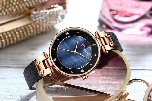 Women's Curren Majestic Blue! - Shiny Pearl Dial! - Hot Seller! - 1 Year Warranty! - Genuine Leather!