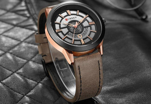 Curren Men's Classy Brown & Rose Gold! - Ultra Soft Genuie Leather! - Water Resistant! - Modern Design! - Free Gift Packaging!
