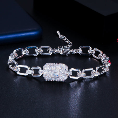 Silver Plated Turkish Bracelet - Statement Jewellery - Cubic Zircon - Box Packaging