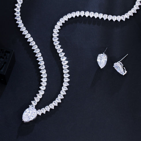 Romantic White Party Set - Earrings & Necklace - Statement Jewellery - Cubic Zircon - Box Packaging