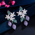 Purple Floral Earrings - Statement Jewellery - Cubic Zircon - Box Packaging