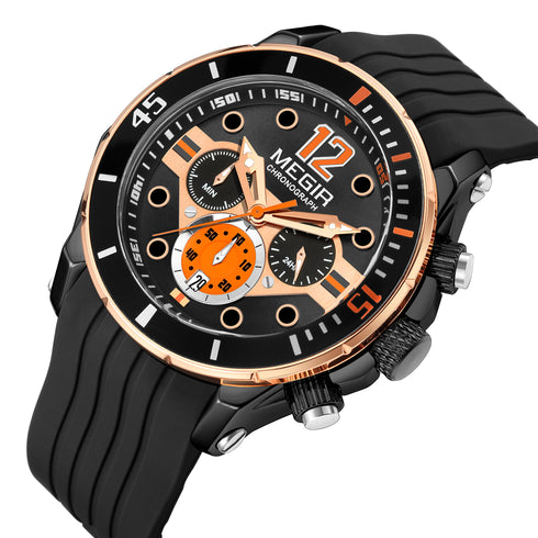Megir - Men's Watch - 1 Year Warranty - Silicon Strap - Chronograph - 3 ATM Water Resistant