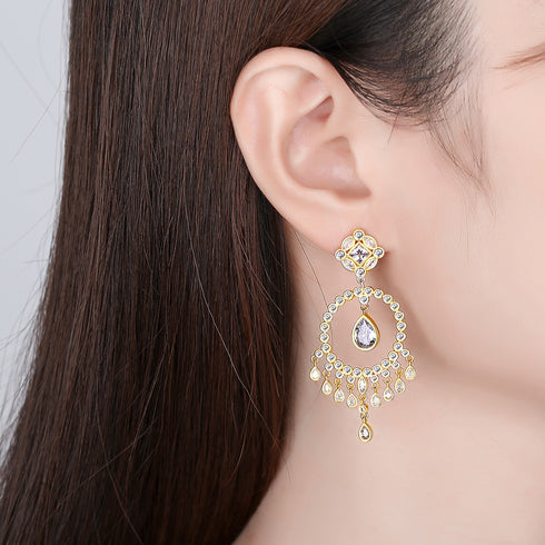 Ethnic Earrings - 14K Gold Plated - AAA Cubic Zirconia - Free Box Packaging!