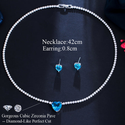 Romantic Blue Party Set - Earrings & Necklace - Statement Jewellery - Cubic Zircon - Box Packaging