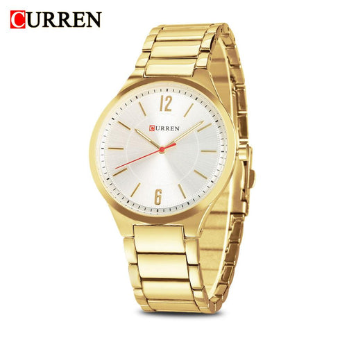 Curren All Steel Ultra Thin! - Gold Plated! - Red Seconds Arrow! - 1 Year Warranty!
