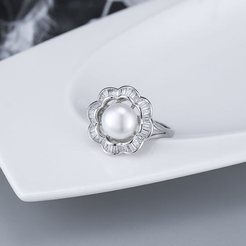 Mythical Ocean Ring - Genuine Pearl - Adjustable Size - S925 Sterling Silver - AAA Cubic Zirconia Stones - Free Box Packaging
