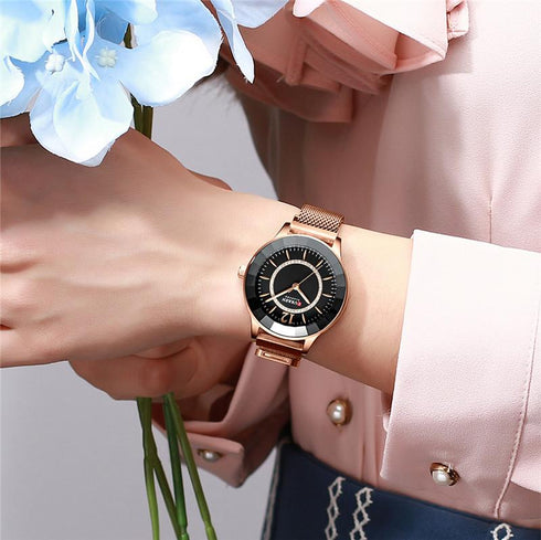 Curren Amour - Women's Watch - Rose Gold & Black! - Crystal Party! - Sparkling Magnetic Strap! - Water Resistant! - 1 Year Warranty!