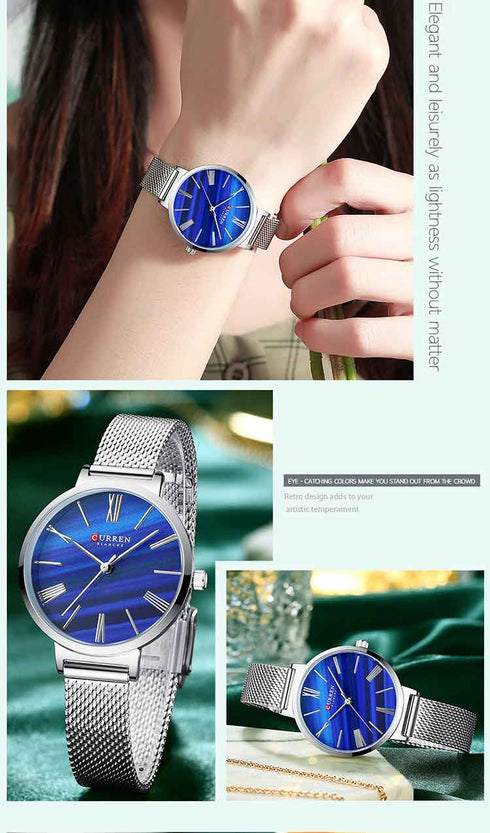 Curren Women's Classy & Sassy! - Silver & Royal Blue! - Adjustable Steel Strap! - Box Packaging! - Water Resistant 3ATM! - 1 Year Warranty!