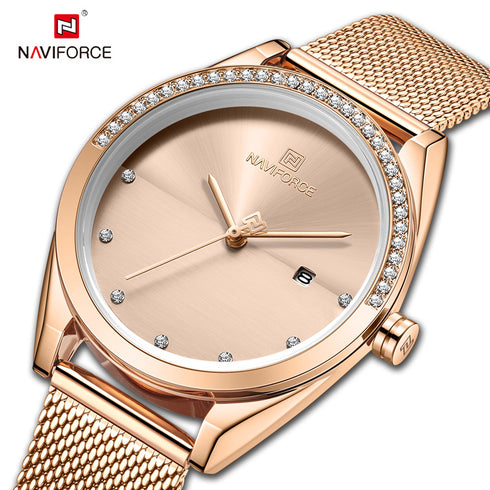 Naviforce Elegance - Women's Watch - Rose Gold Plated - Adjustable Mesh Steel Strap - 1 Year Warranty - Free Box Packaging