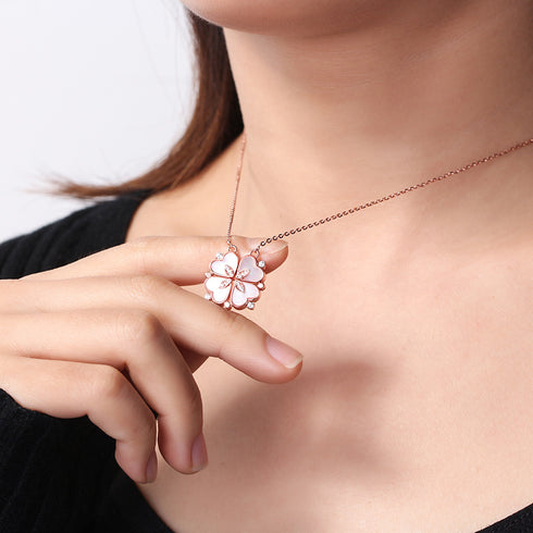 Metamorphosis Necklace - S925 Sterling Silver - Mother of Pearl - Rose Gold Plated - AAA Cubic Zirconia Stones - Free Box Packaging
