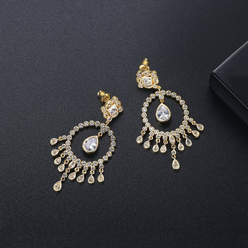 Ethnic Earrings - 14K Gold Plated - AAA Cubic Zirconia - Free Box Packaging!